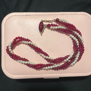 Red and White Beaded Necklace